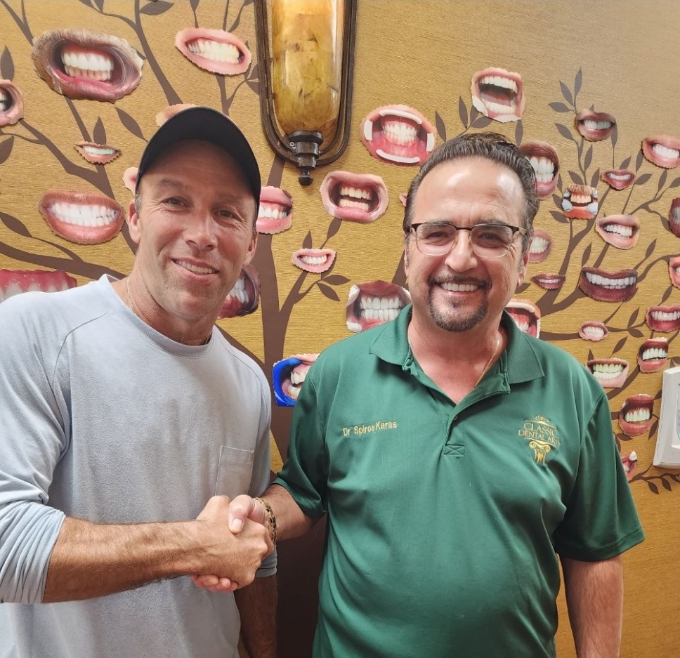Dr. Spiros Karas with a patient at Classic Dental Arts in Manalapan, New Jersey.